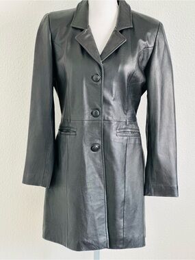 Classic Women’s Black Leather Trench Coat Size Medium